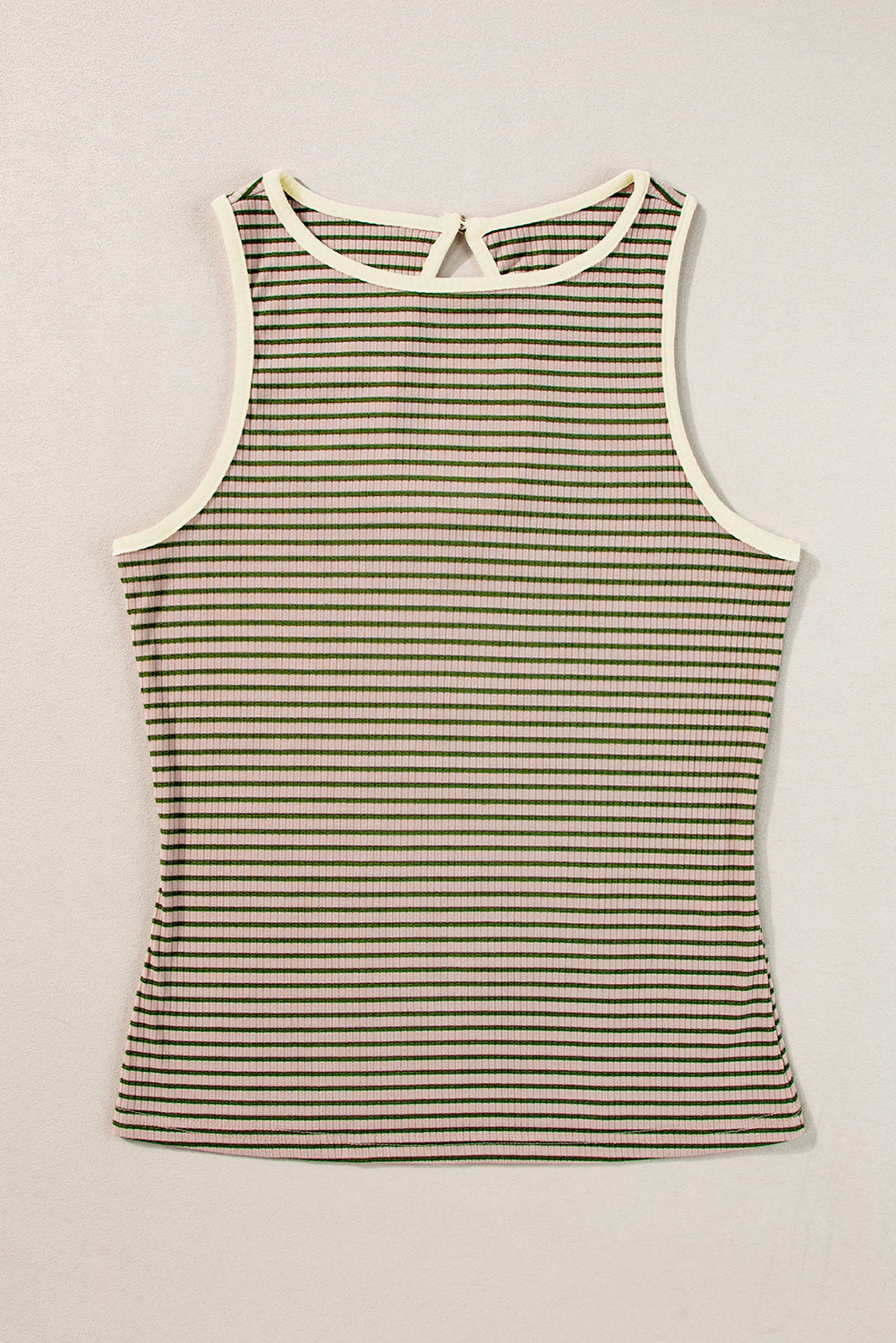 White Striped Print Ribbed Knit Sleeveless Top