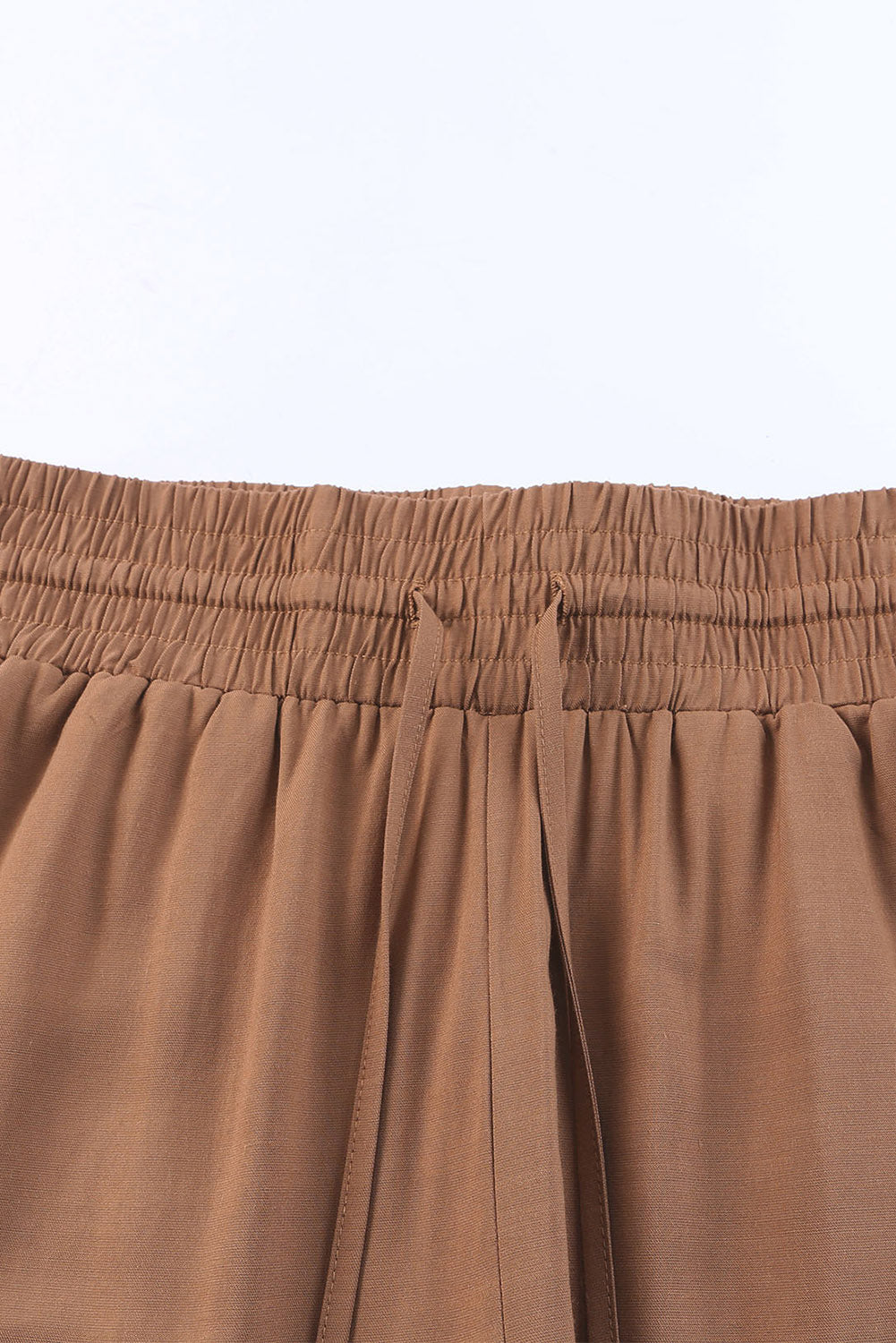 Green Brown Drawstring Elastic Waist Casual Wide Leg Pants