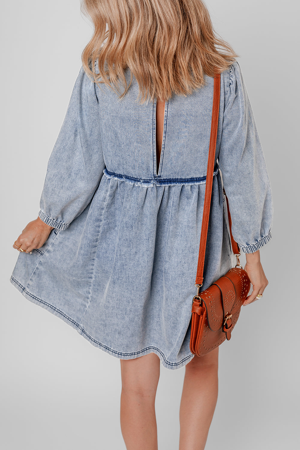 Beau Blue Light Wash High Waist Loose Fit Denim Mini Dress