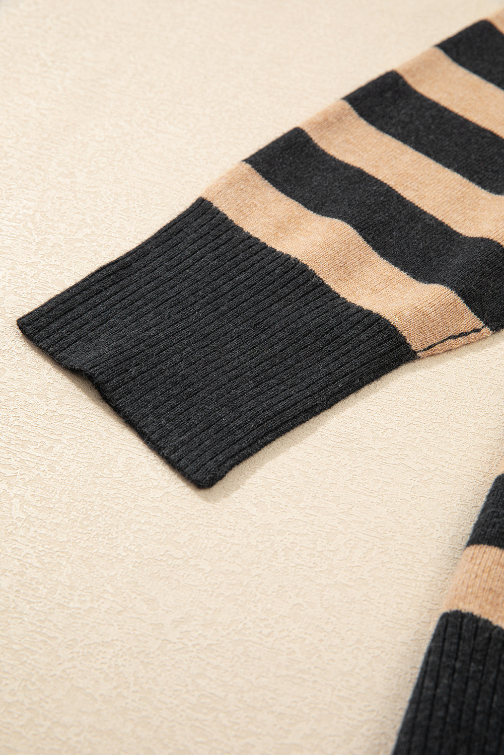 Black Stripe Collared Quarter Zipper Oversized Sweater