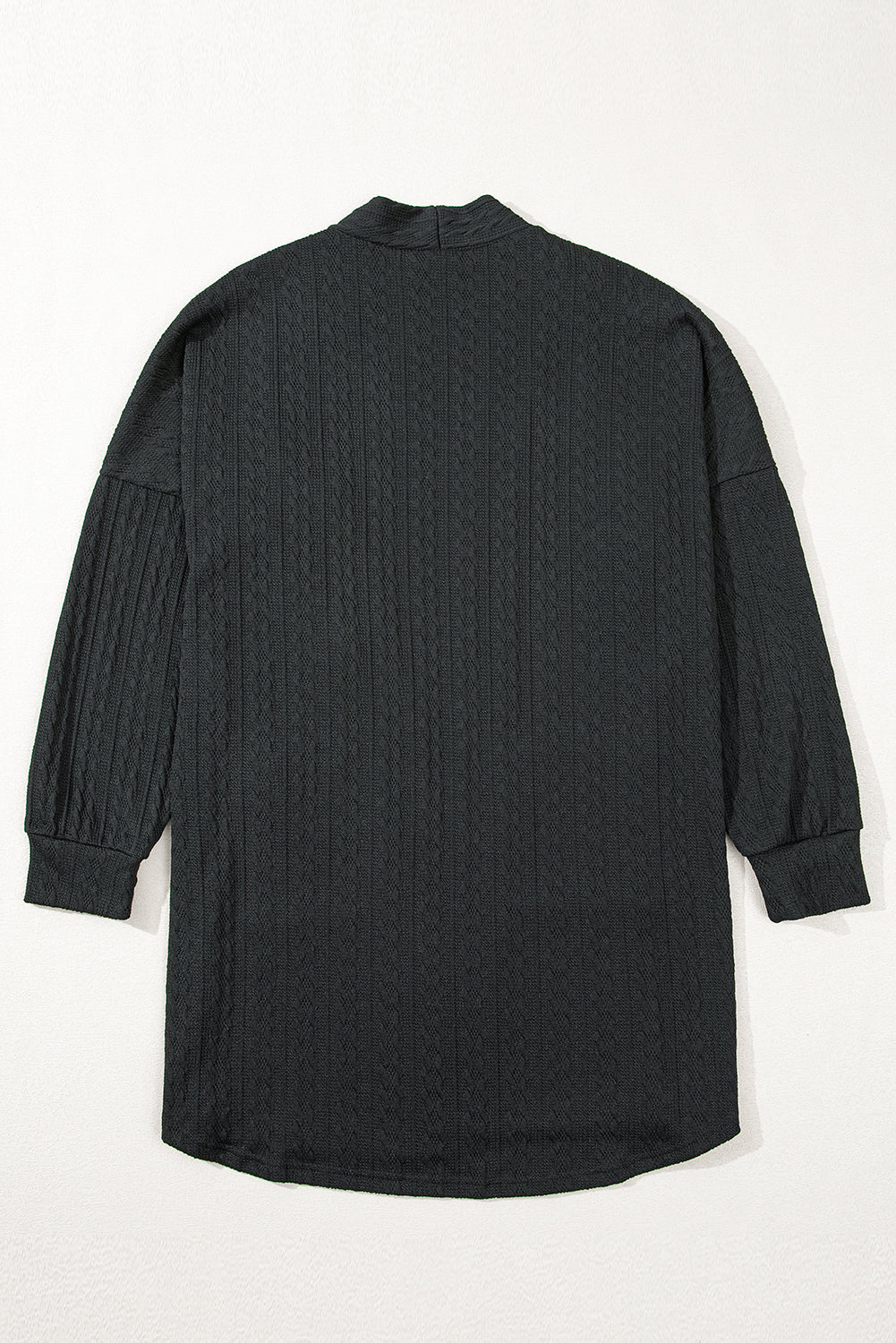 Black Textured Knit Side Pockets Open Front Cardigan