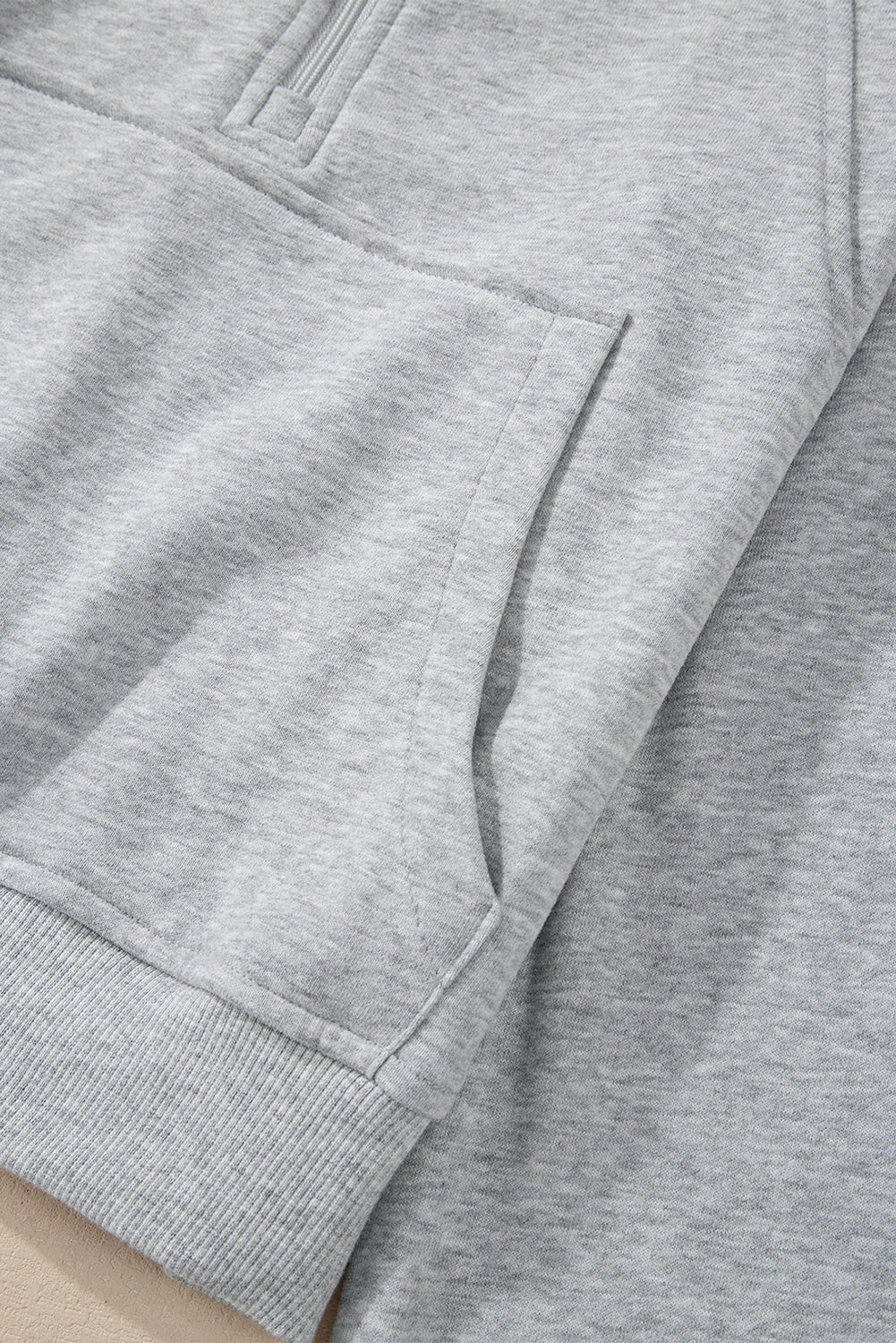 Light Grey Quarter Zip Stand Neck Kangaroo Pocket Sweatshirt