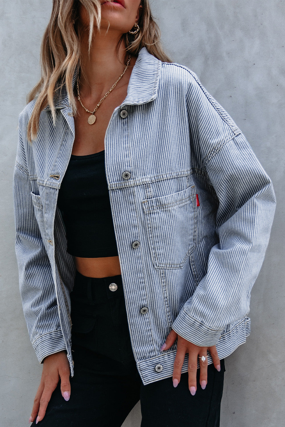 Light Blue Washed Oversize Pocketed Denim Jacket