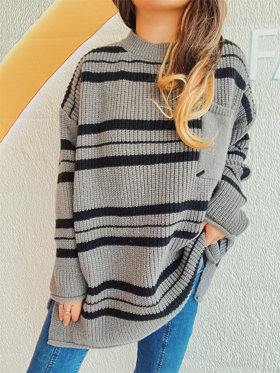 Striped Round Neck Long Sleeve Sweater