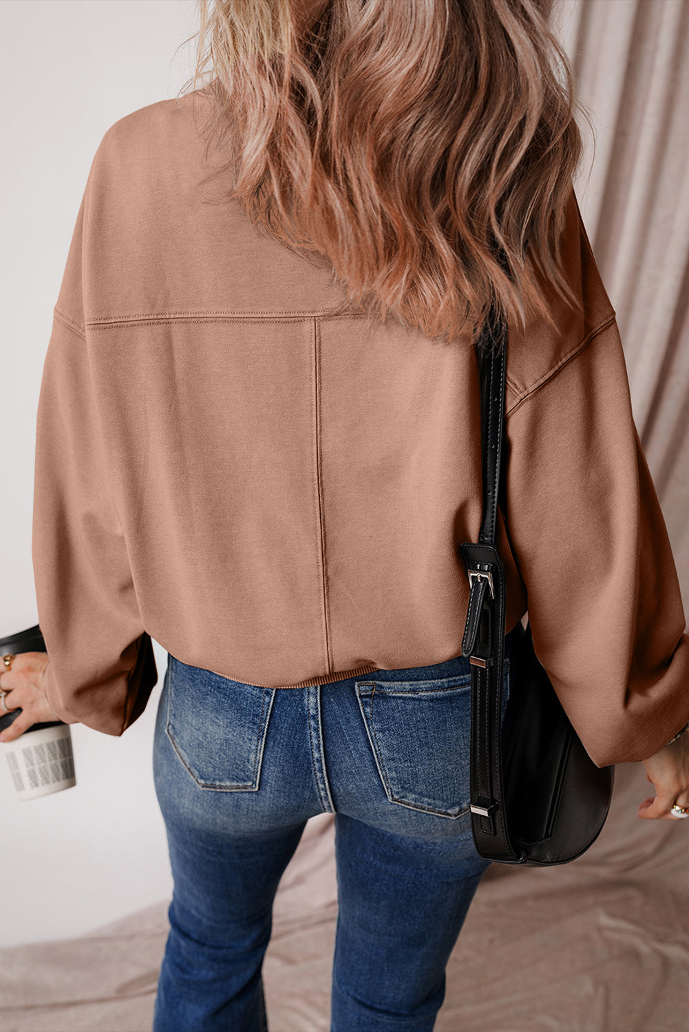 Gray Exposed Seam Batwing Sleeve Drop Shoulder Sweatshirt