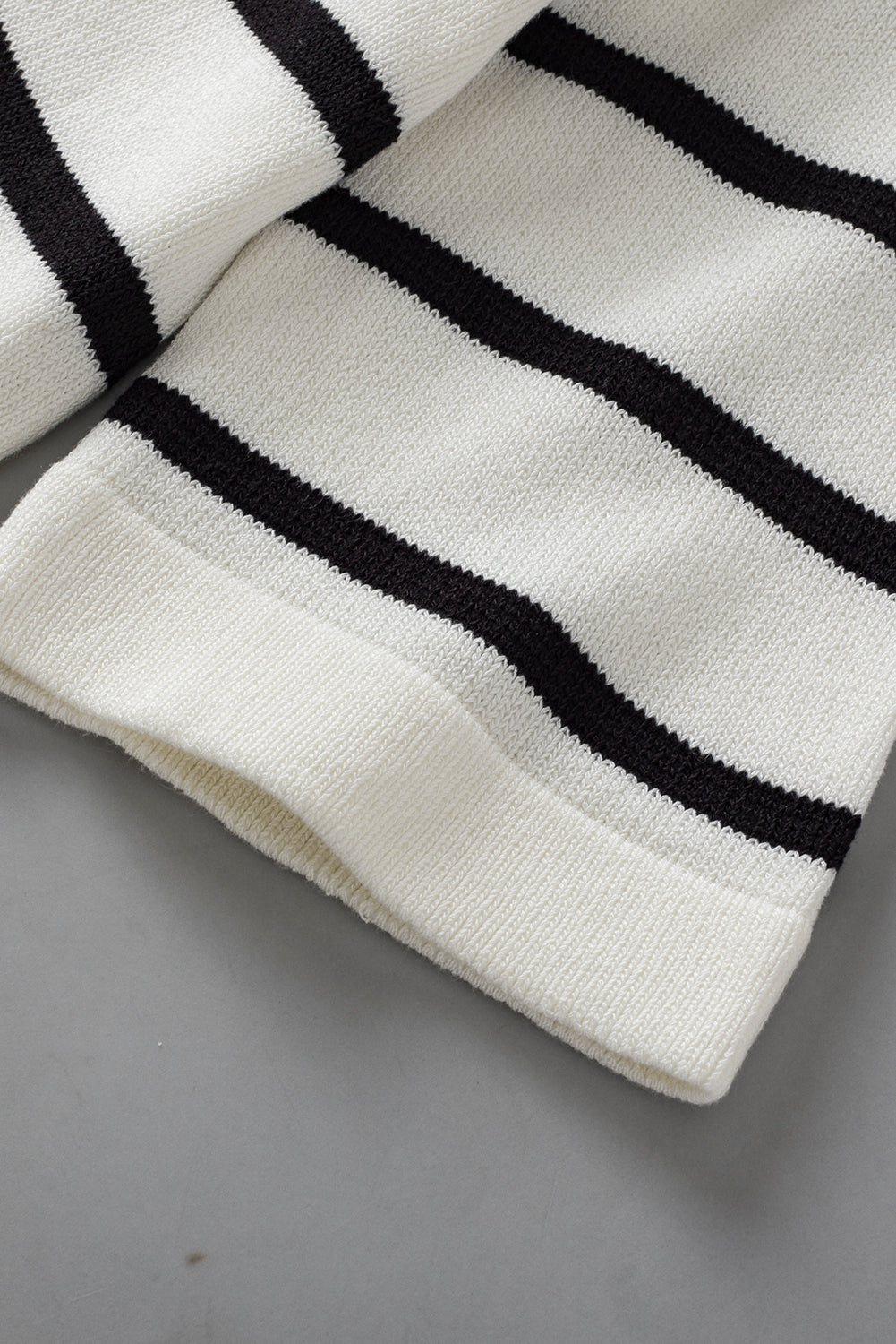 White Stripe Striped Half Sleeve Knitted Tee