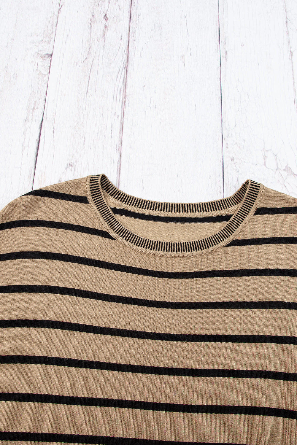 Khaki Stripe Knitted Bat Sleeve T Shirt