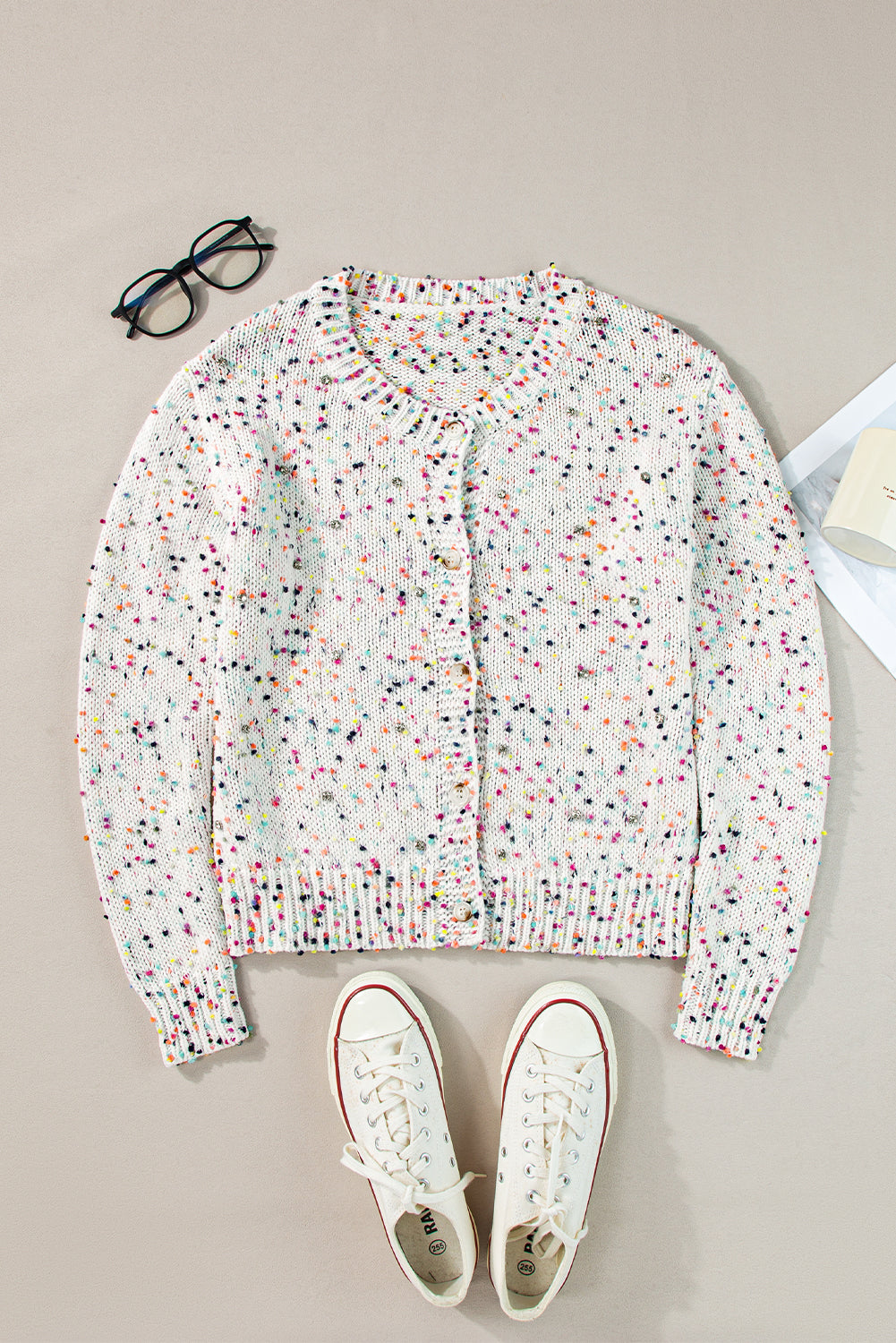 White Multicolor Confetti Sweater Cardigan