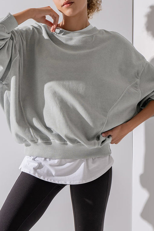 Gray Exposed Seam Batwing Sleeve Drop Shoulder Sweatshirt