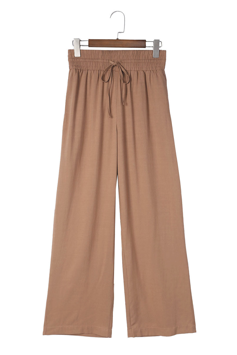 Green Brown Drawstring Elastic Waist Casual Wide Leg Pants