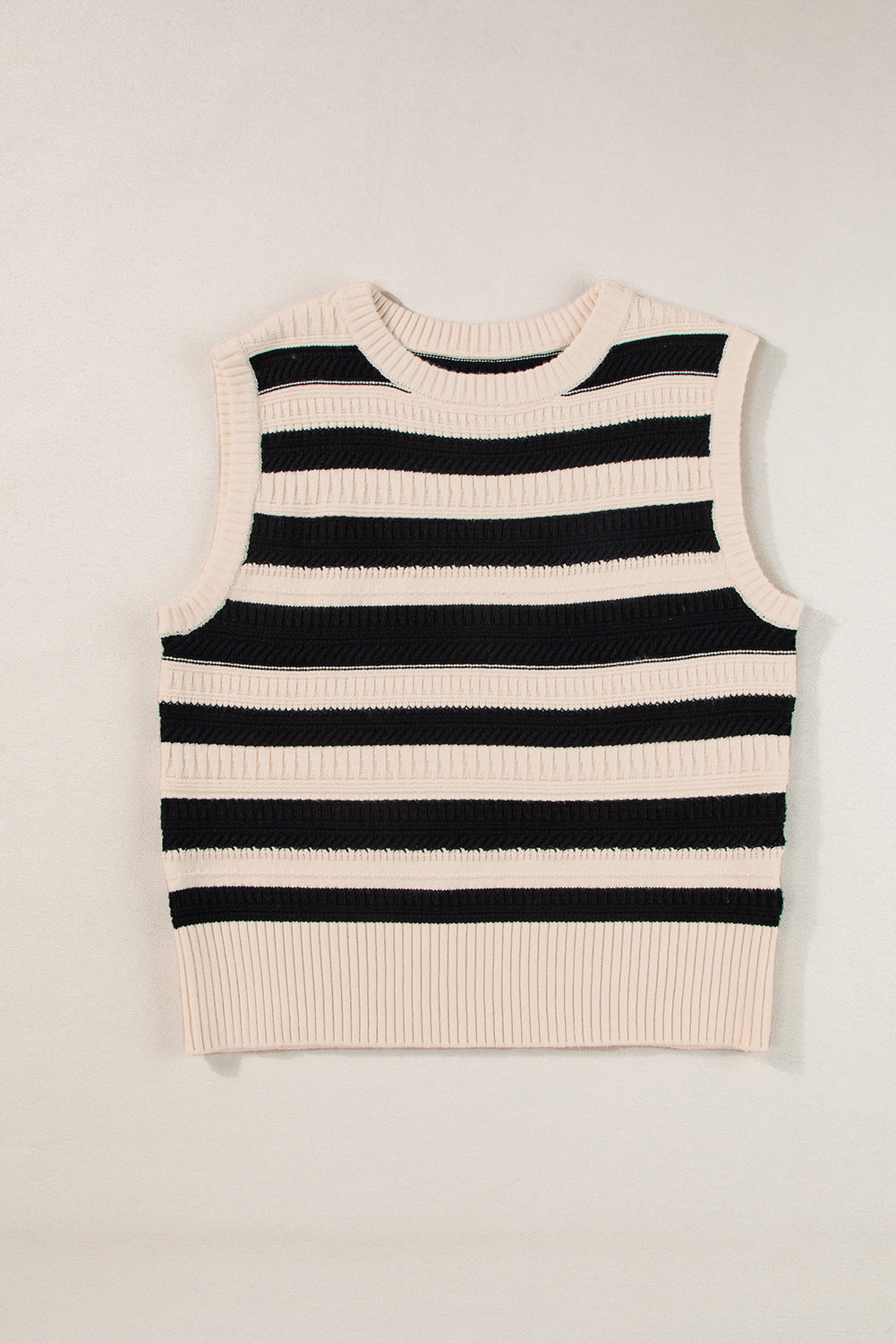 Black Stripe Ribbed Trim Knitted Sweater Vest