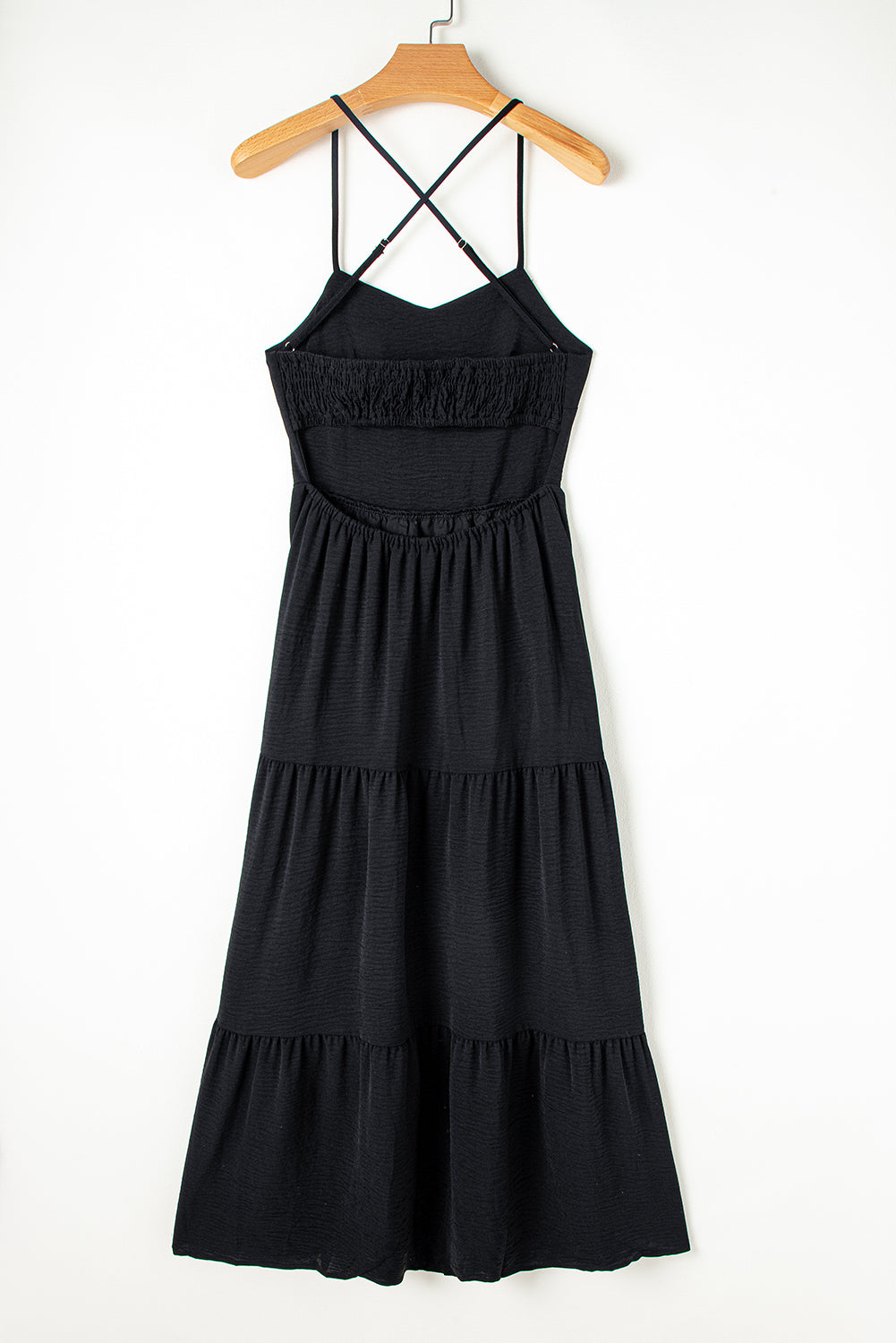 Black Crossover Backless Bodice Tiered Maxi Dress