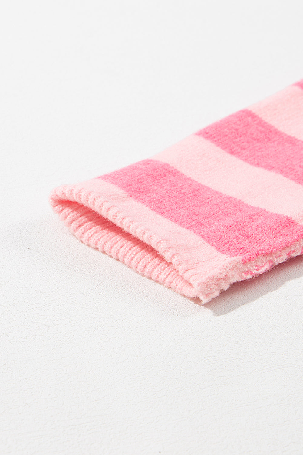 Pink Checkered Colorblock Striped High Low Loose Sweater