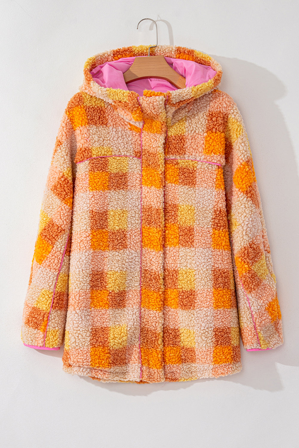 Orange Checkered Sherpa Hooded Jacket