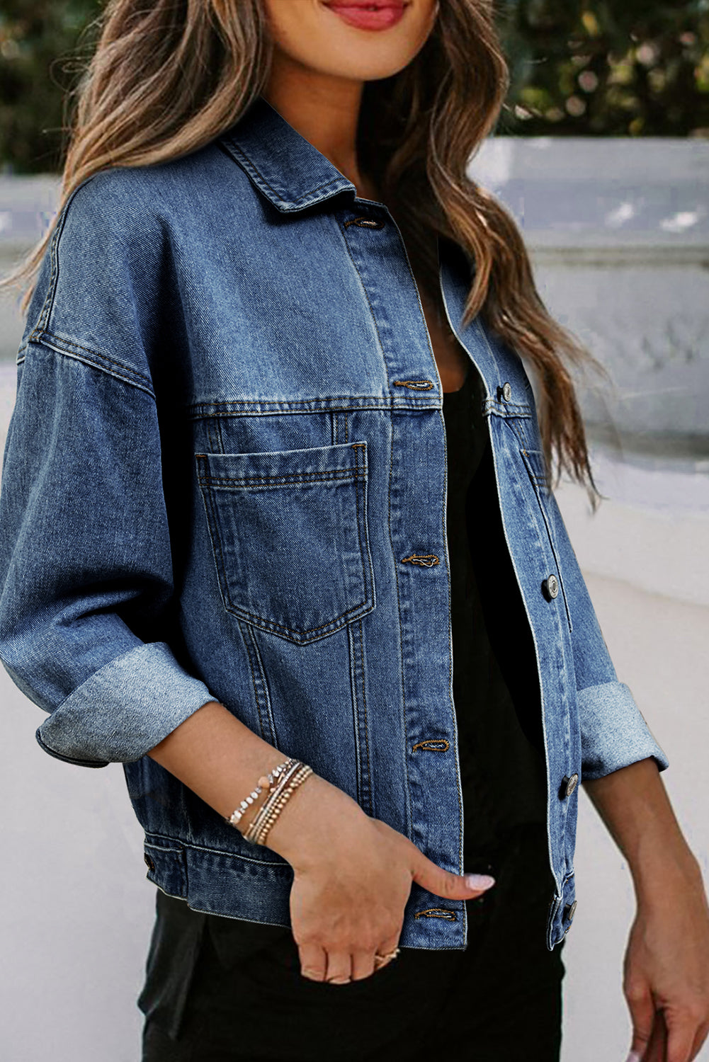 Light Blue Washed Oversize Pocketed Denim Jacket