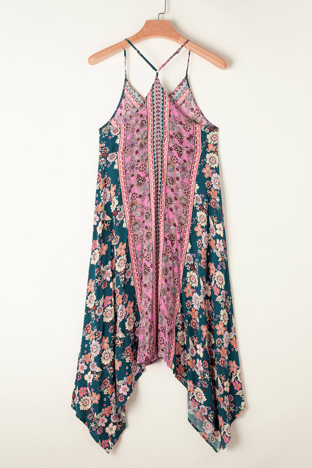 Pink Bohemian Floral Patchwork Print Long Sundress