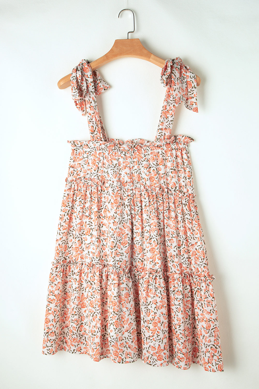 Orange Rose Floral Knotted Straps Tiered Babydoll Dress