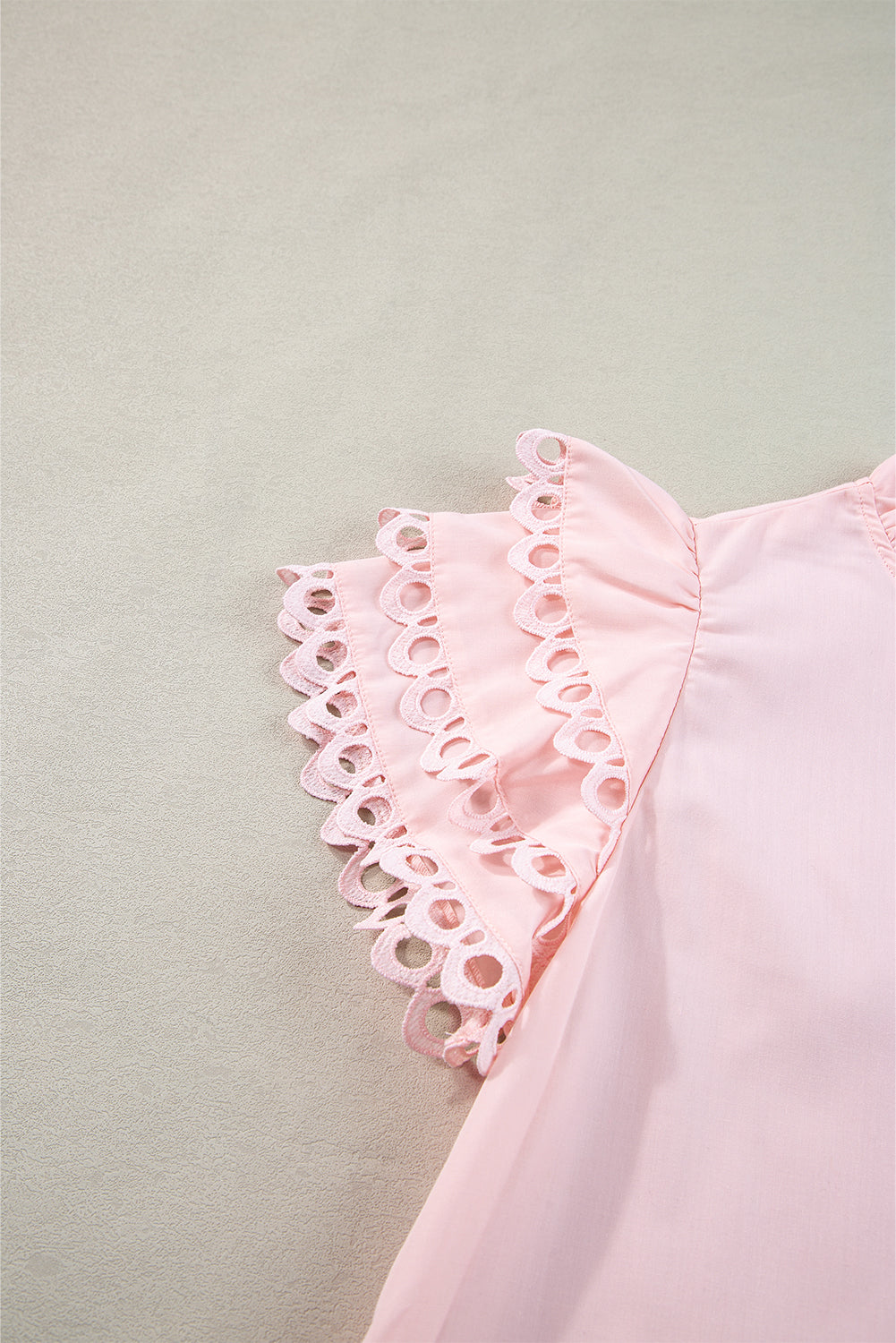 Light Pink Layered Ric Rac Cap Sleeve Frilled Neck Blouse