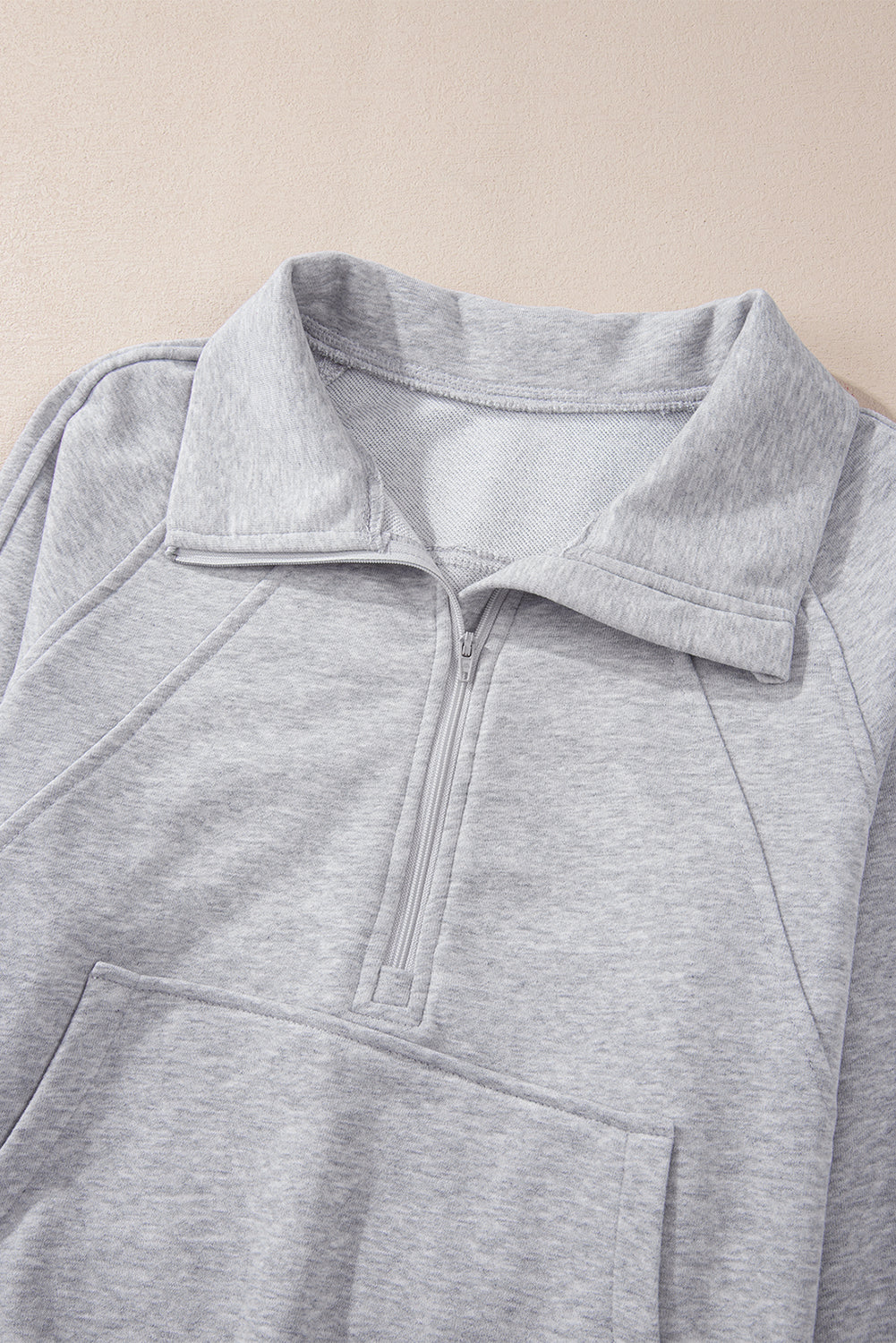 Light Grey Quarter Zip Stand Neck Kangaroo Pocket Sweatshirt