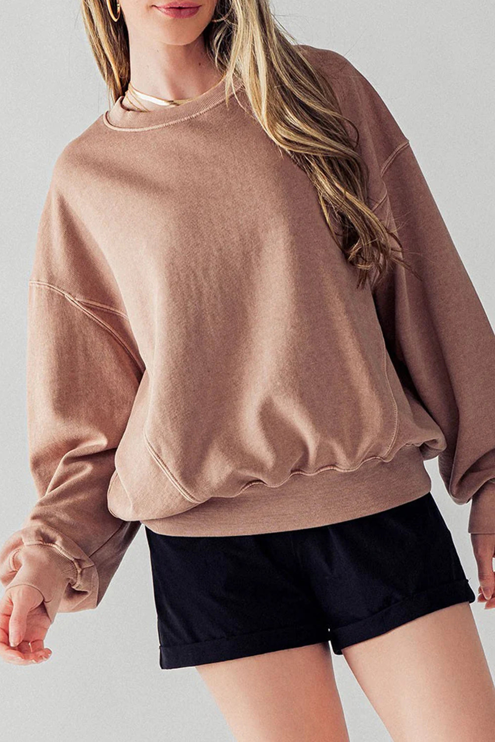 Gray Exposed Seam Batwing Sleeve Drop Shoulder Sweatshirt