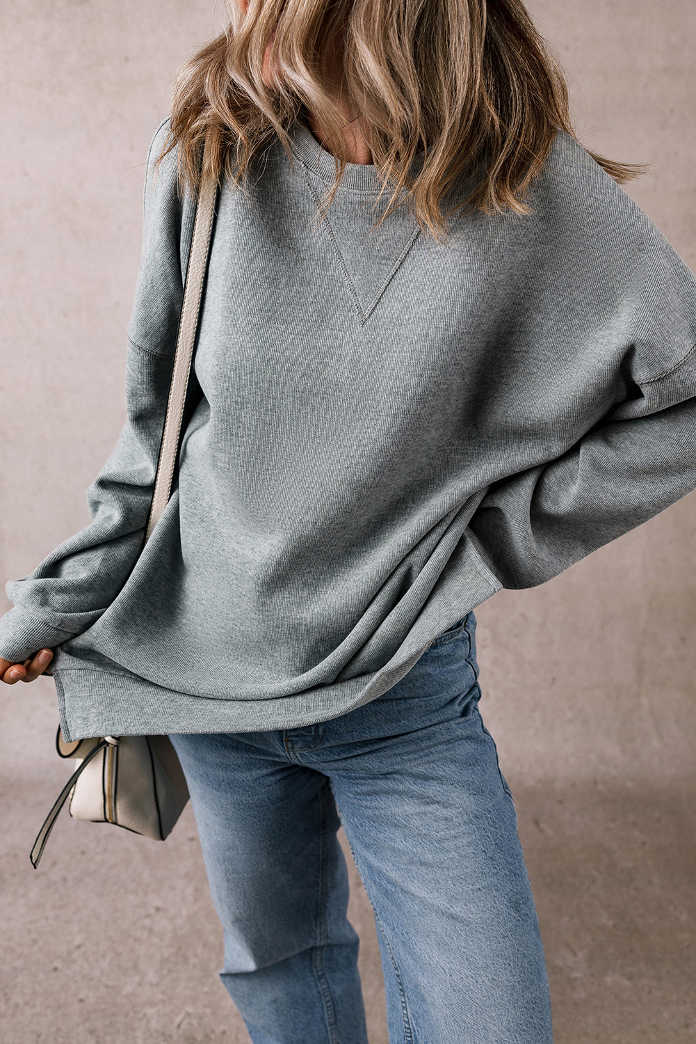 Medium Grey Side Split Drop Shoulder Oversized Top