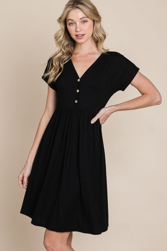 BOMBOM V-Neck Short Sleeve Dress