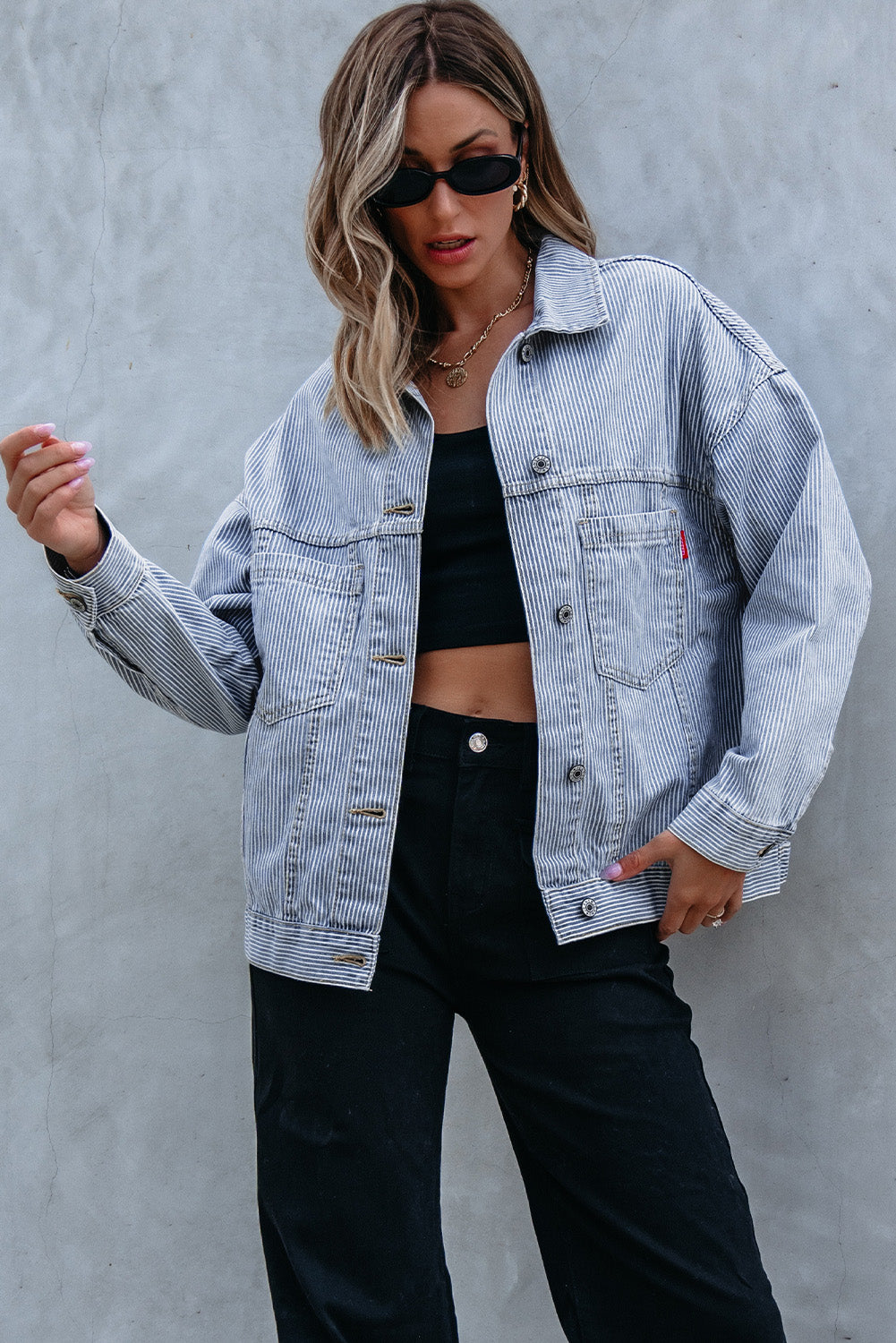 Light Blue Washed Oversize Pocketed Denim Jacket