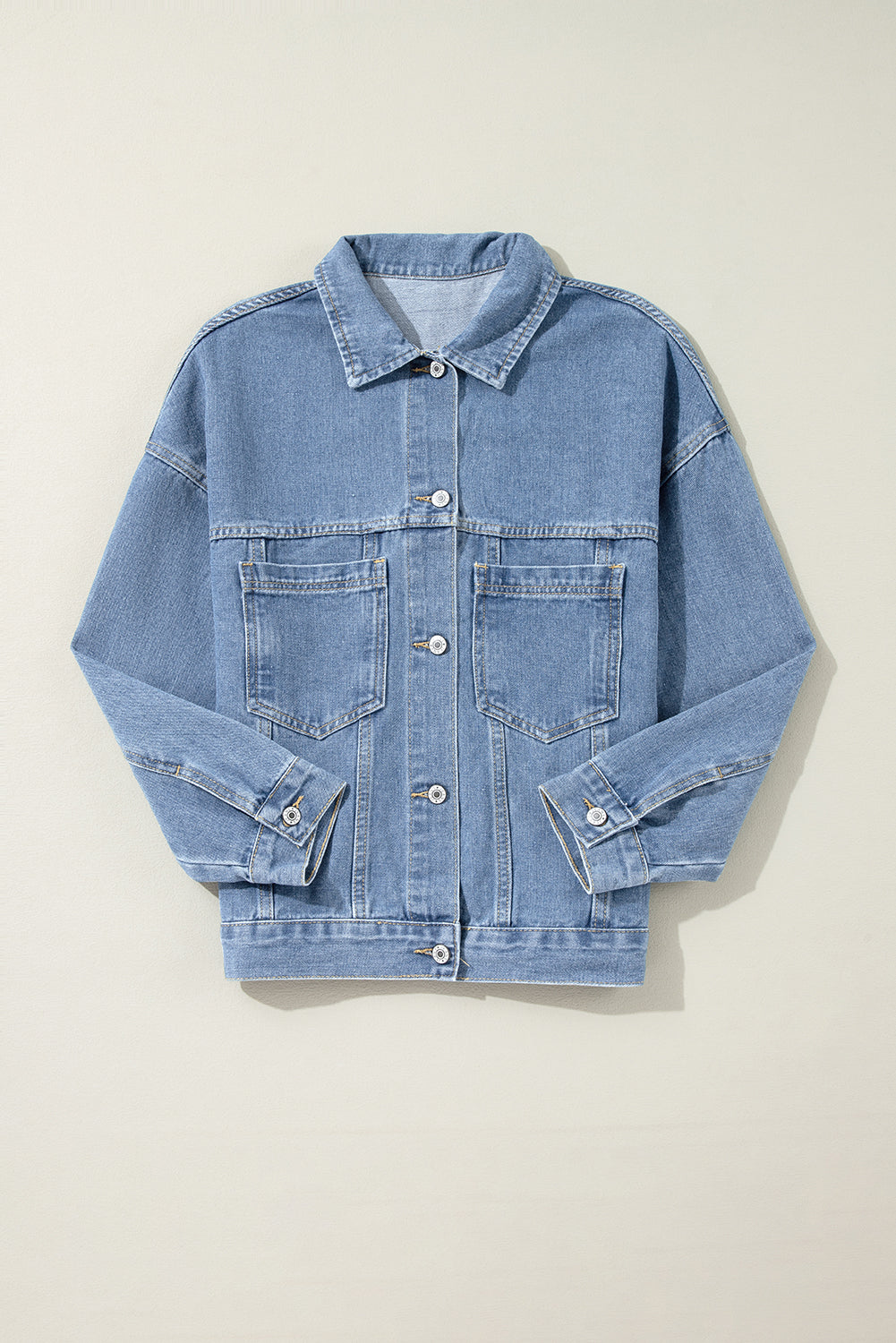 Light Blue Washed Oversize Pocketed Denim Jacket