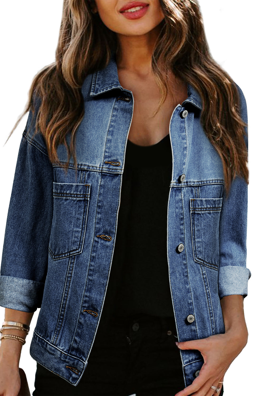 Light Blue Washed Oversize Pocketed Denim Jacket