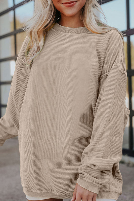 Smoke Gray Ribbed Corduroy Oversized Sweatshirt