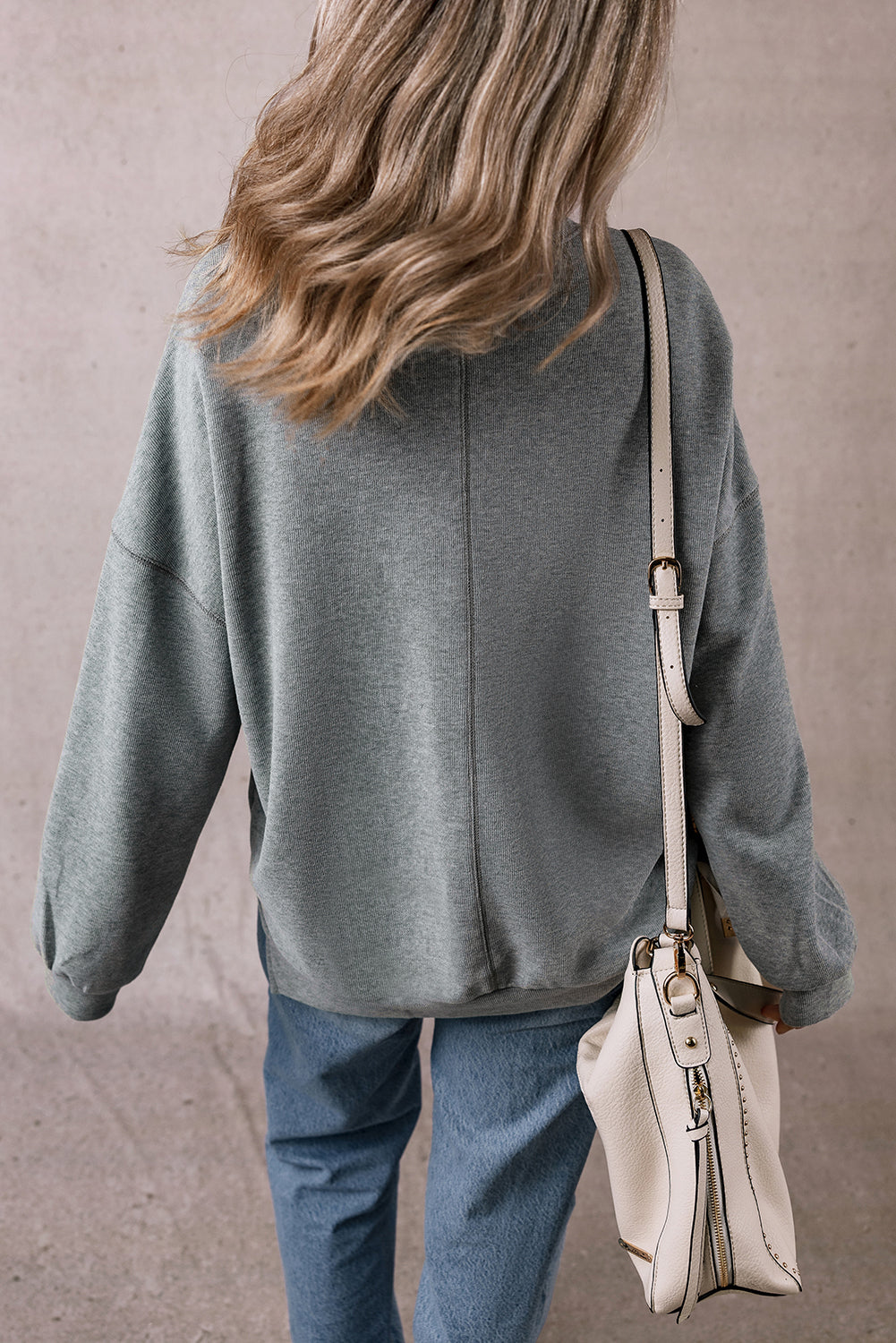 Medium Grey Side Split Drop Shoulder Oversized Top