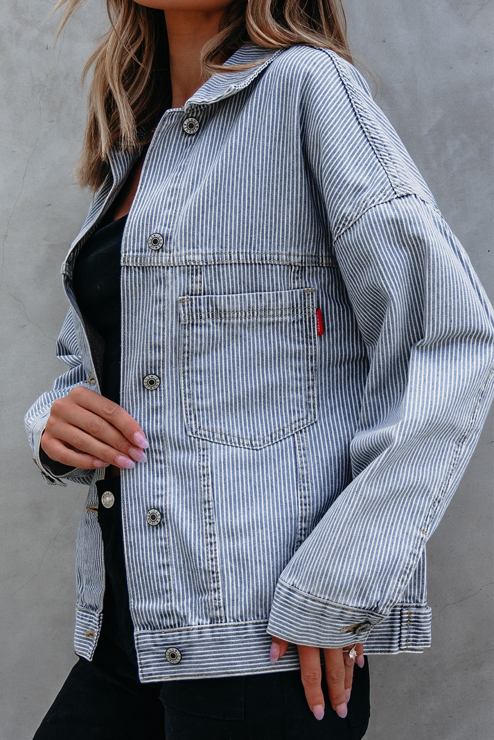 Light Blue Washed Oversize Pocketed Denim Jacket