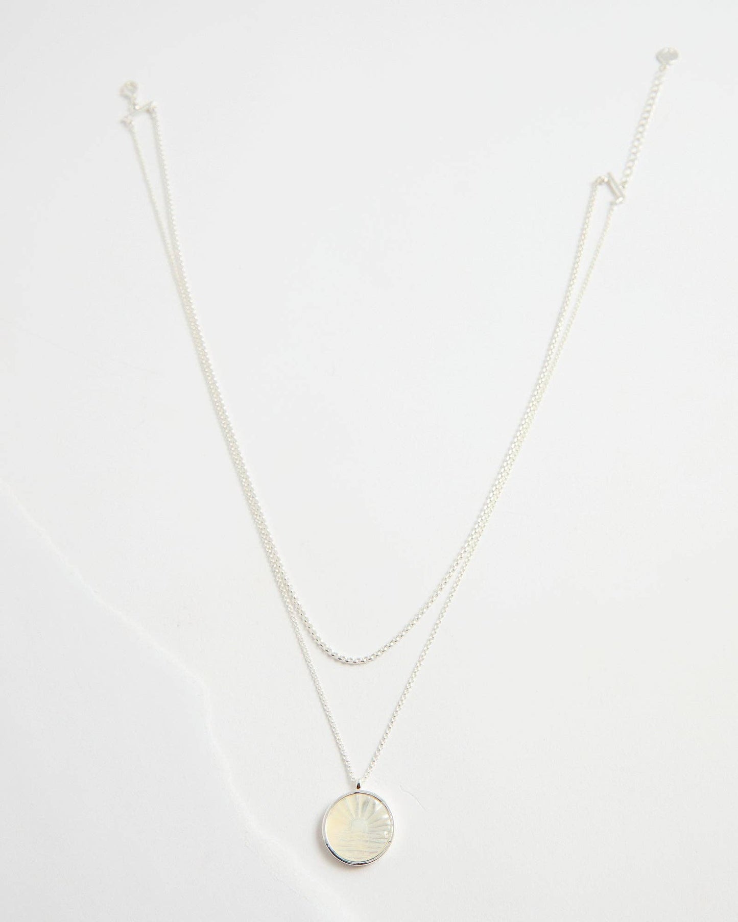 Silver Mother Of Pearl Layered Necklace: Silver