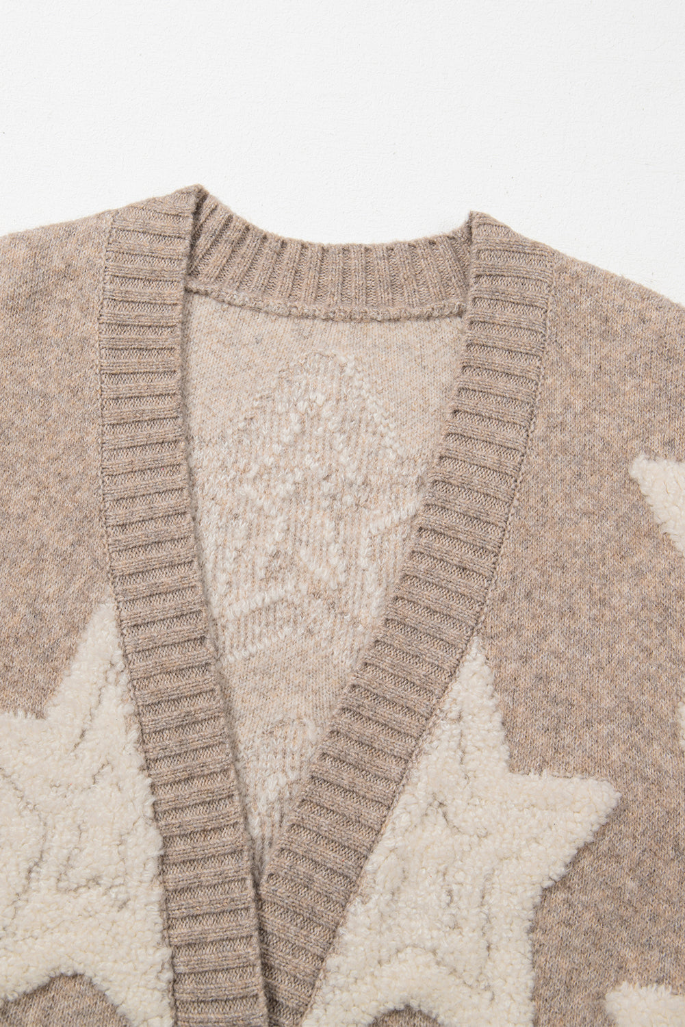 Pink Sherpa Star Pattern Textured Sweater Cardigan with Pockets