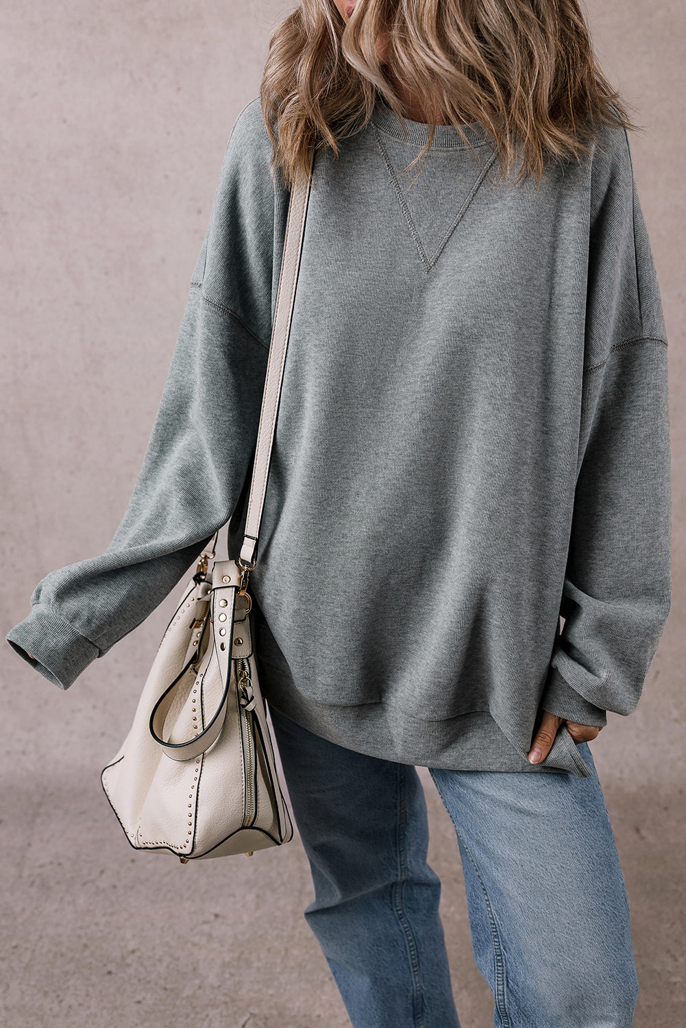 Medium Grey Side Split Drop Shoulder Oversized Top