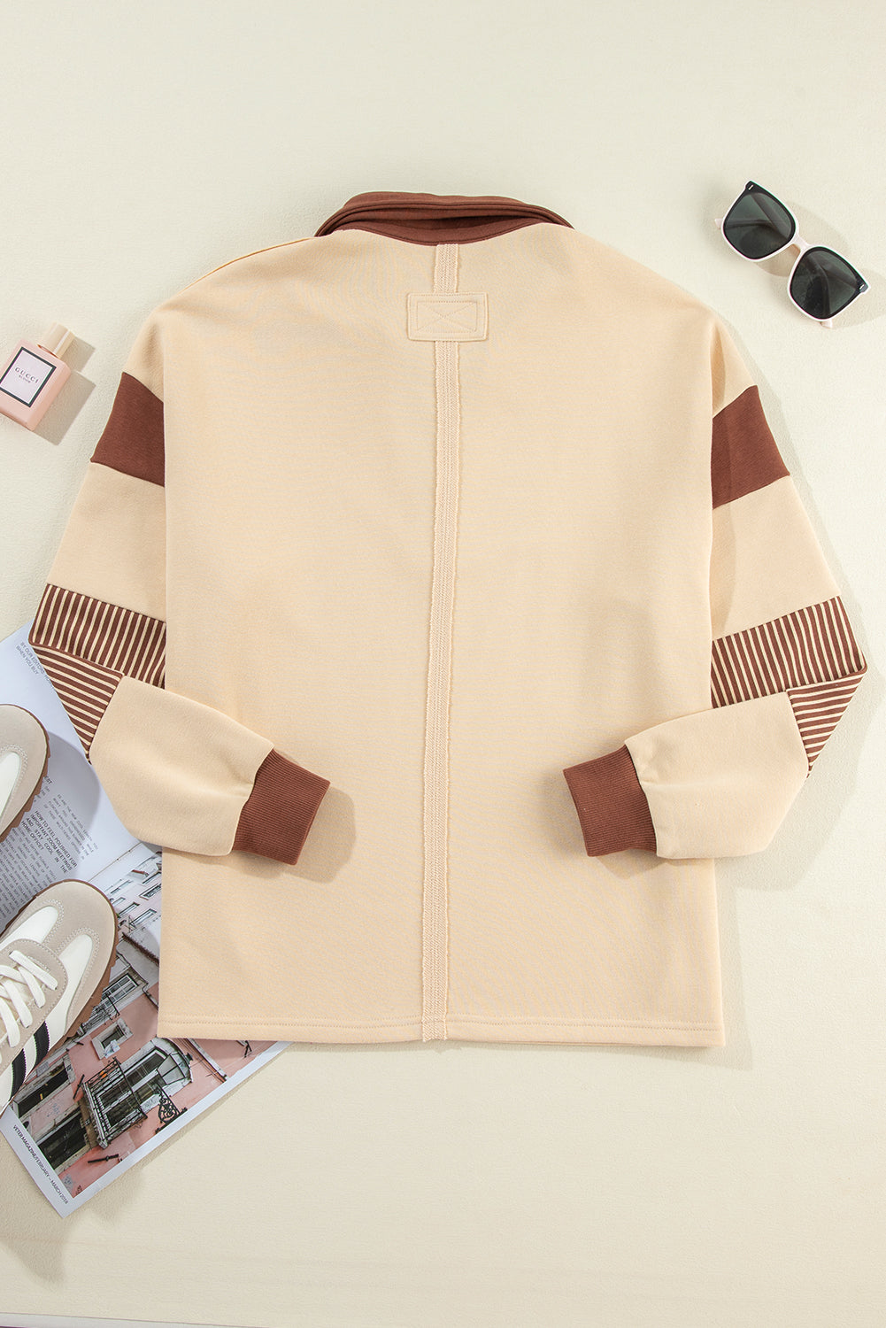 Casual Striped Colorblock Patchwork Collar Sweatshirt