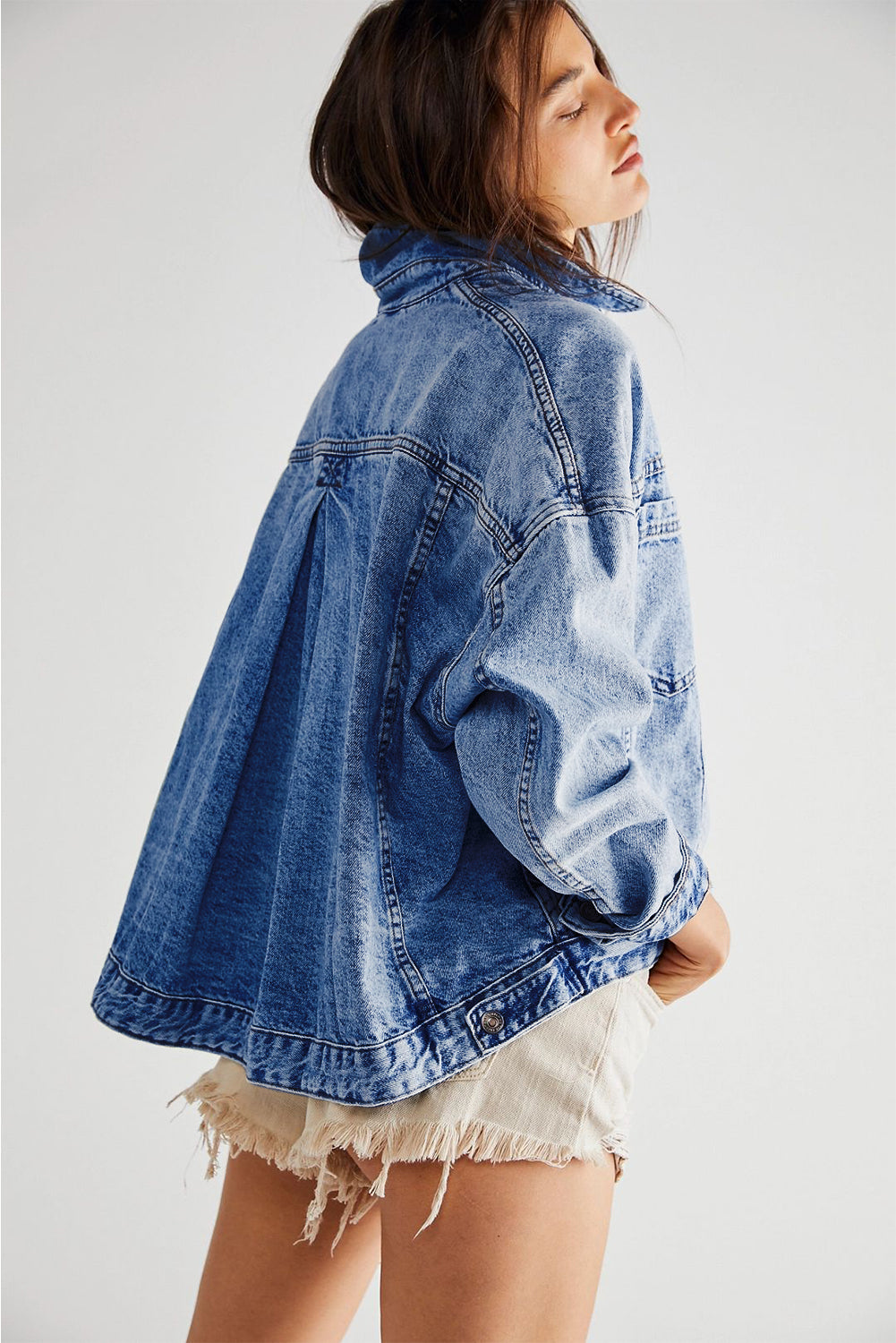 Light Blue Washed Oversize Pocketed Denim Jacket