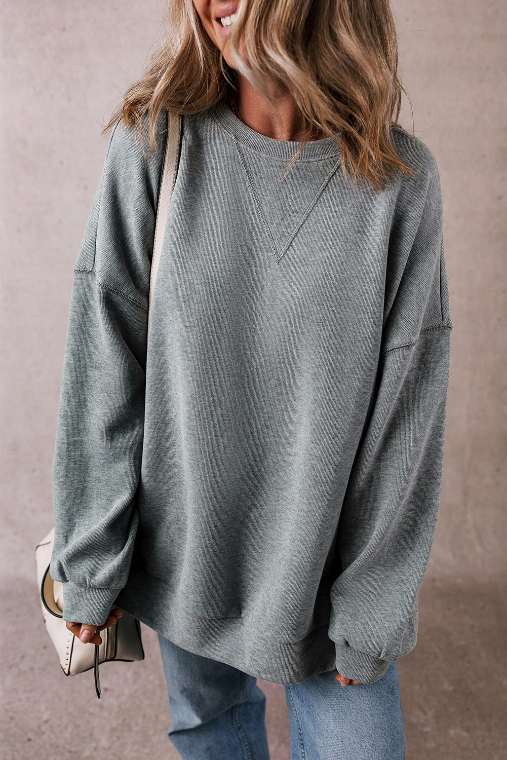 Medium Grey Side Split Drop Shoulder Oversized Top