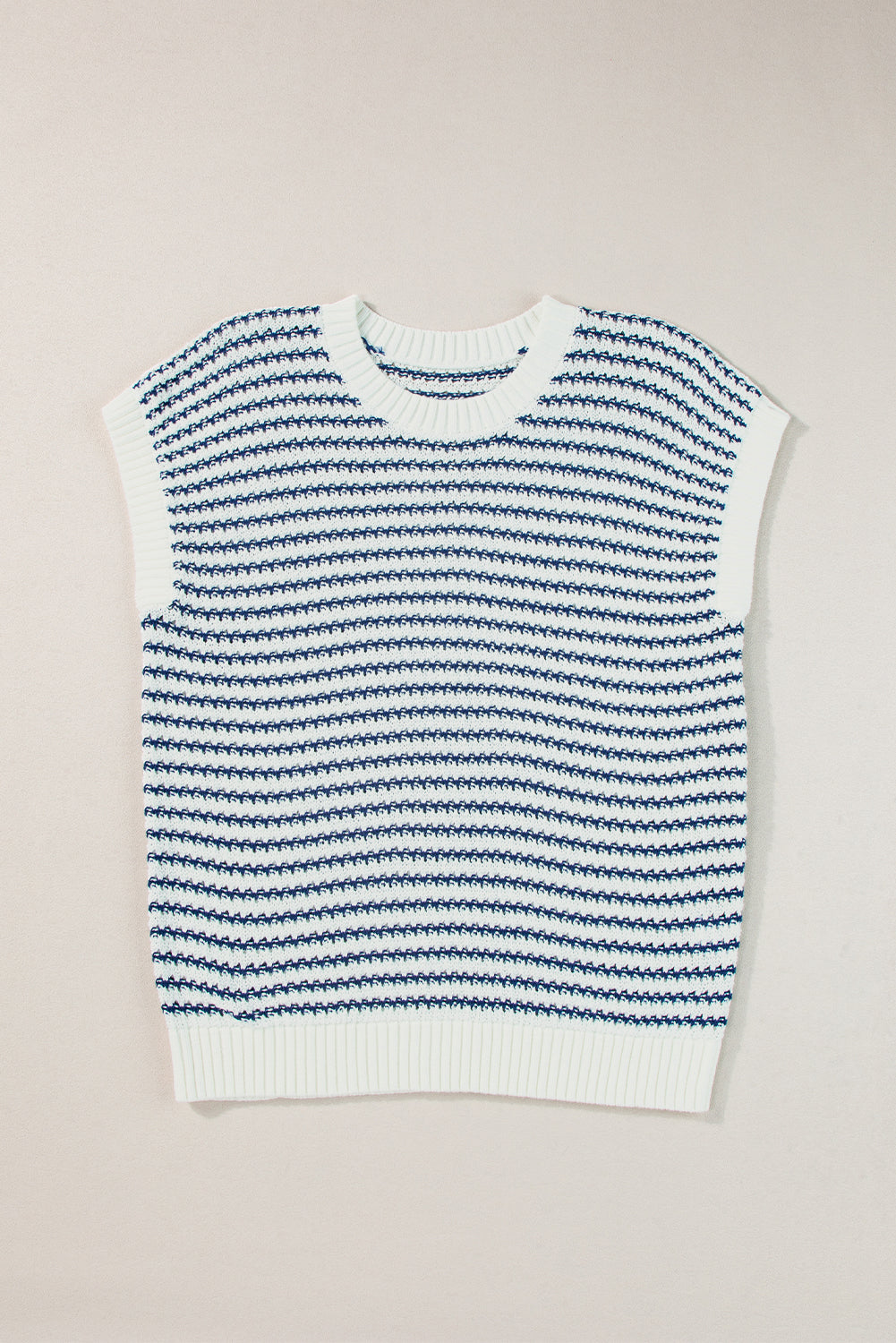 Blue Stripe Ribbed Trim Loose Fit Knitted Sweater Vest