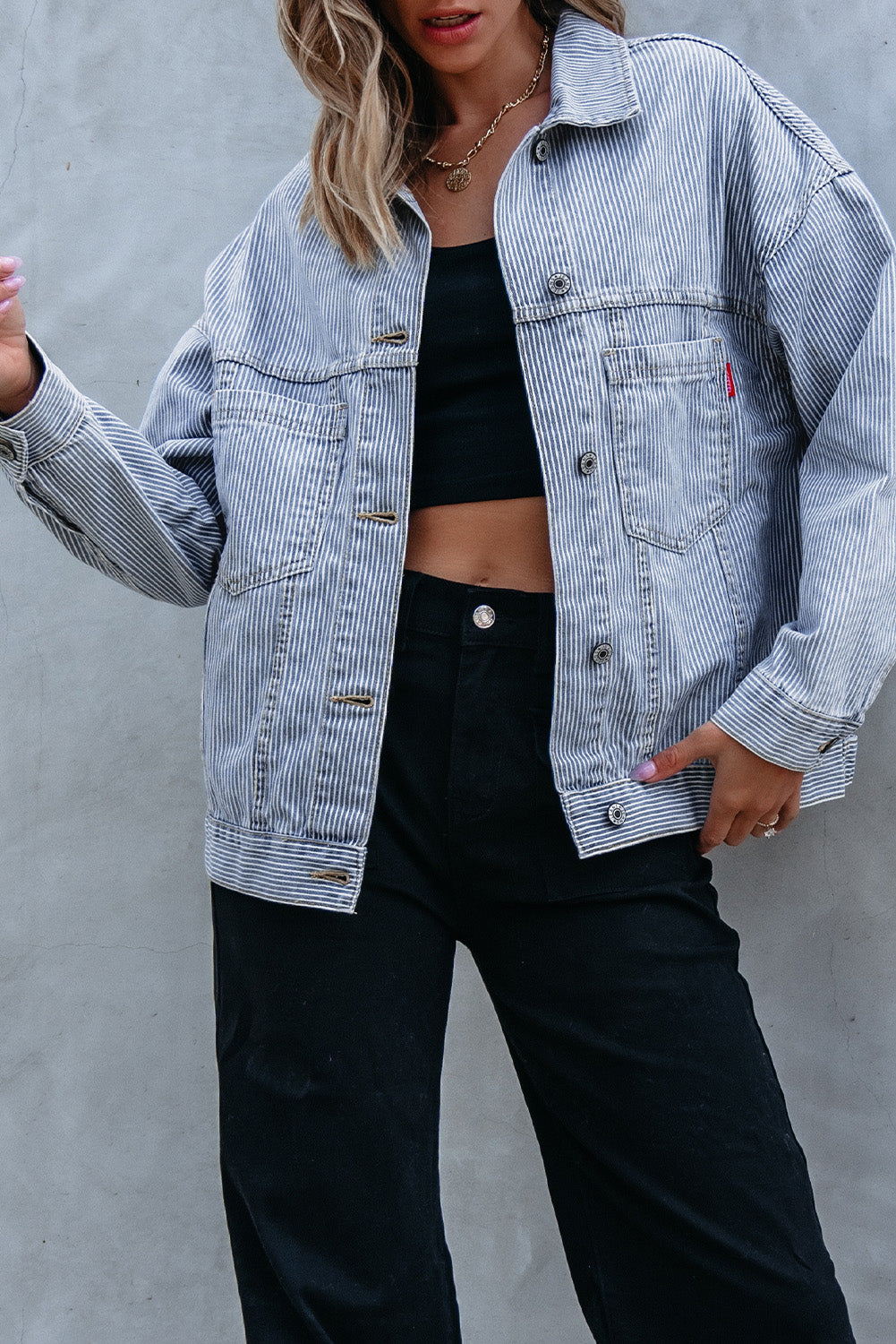 Light Blue Washed Oversize Pocketed Denim Jacket