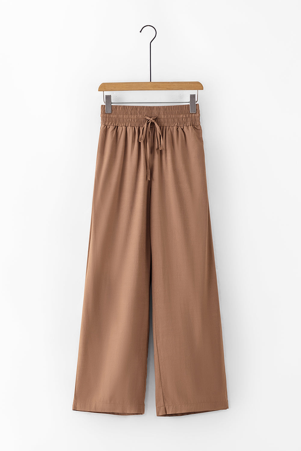 Green Brown Drawstring Elastic Waist Casual Wide Leg Pants