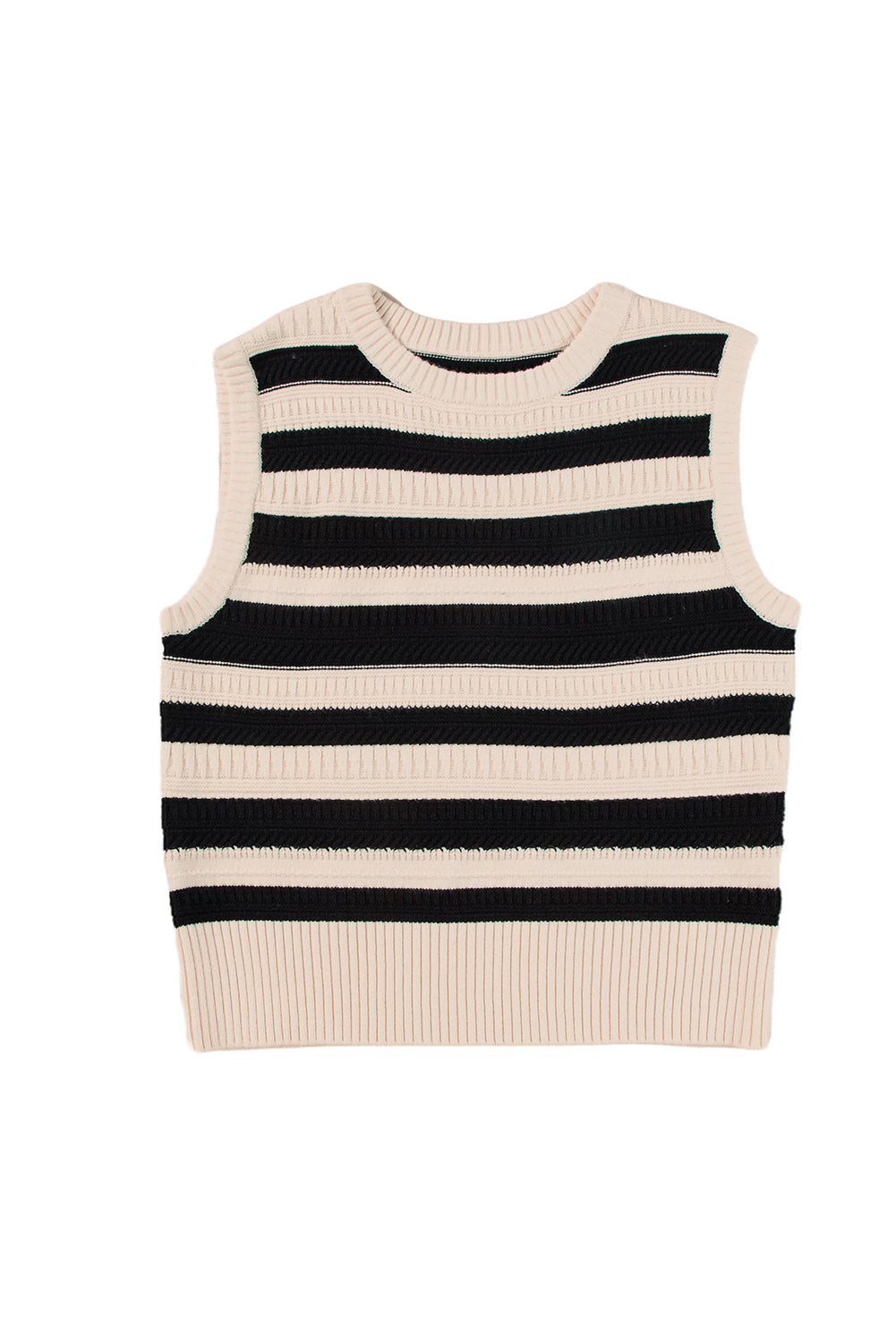 Black Stripe Ribbed Trim Knitted Sweater Vest