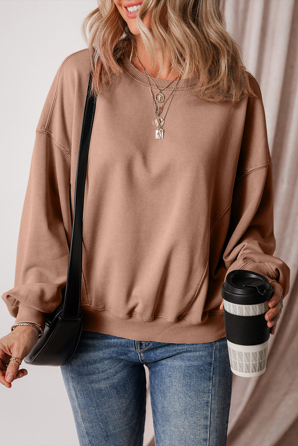 Gray Exposed Seam Batwing Sleeve Drop Shoulder Sweatshirt