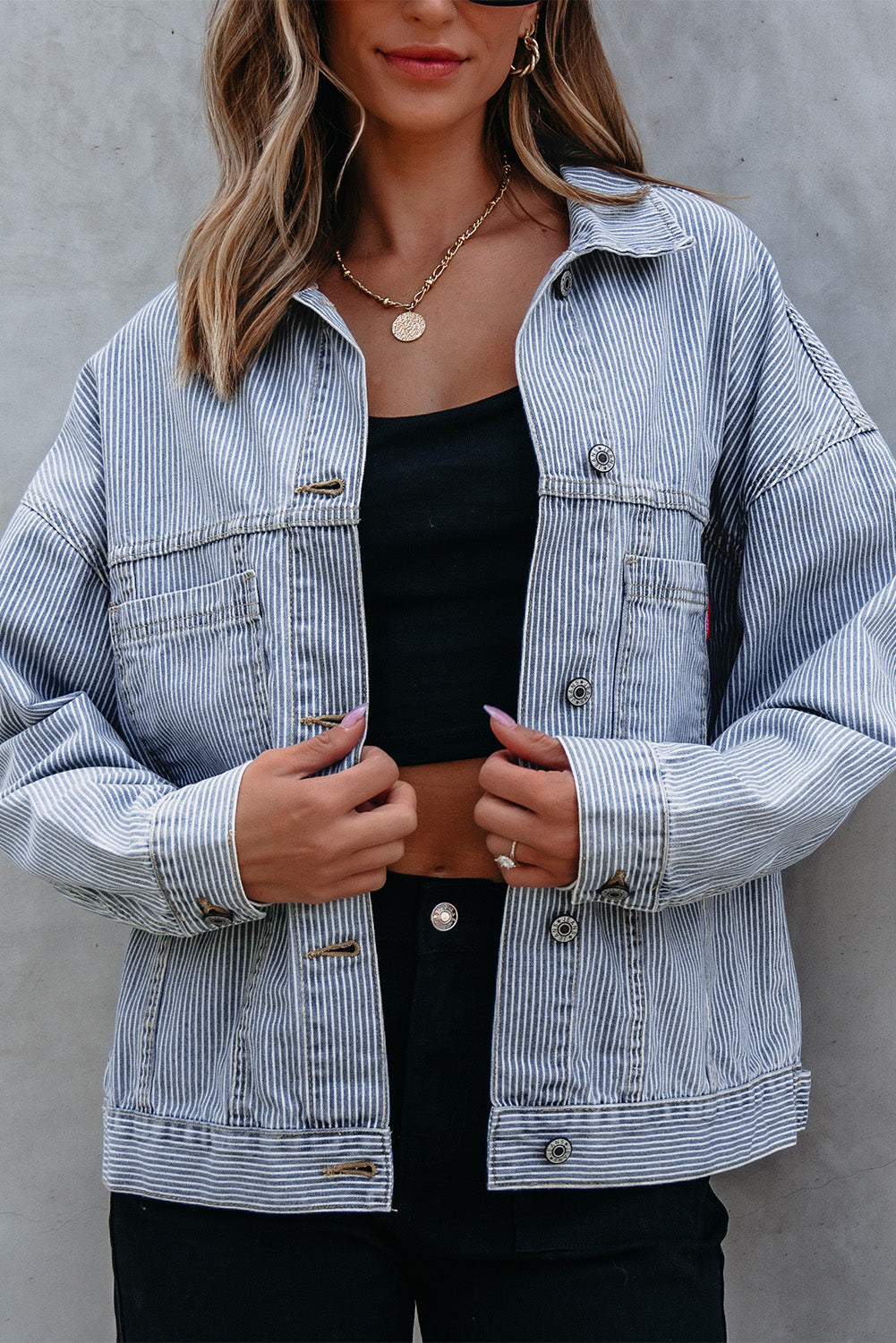 Light Blue Washed Oversize Pocketed Denim Jacket